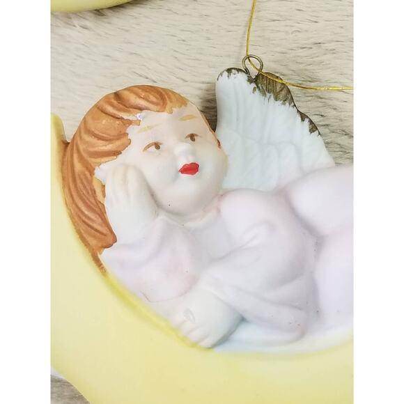 Angels Cherub Christmas Tree Ornaments 3 1/2" Ceramic 80s Collectible x3 Vintage - Picture 7 of 15